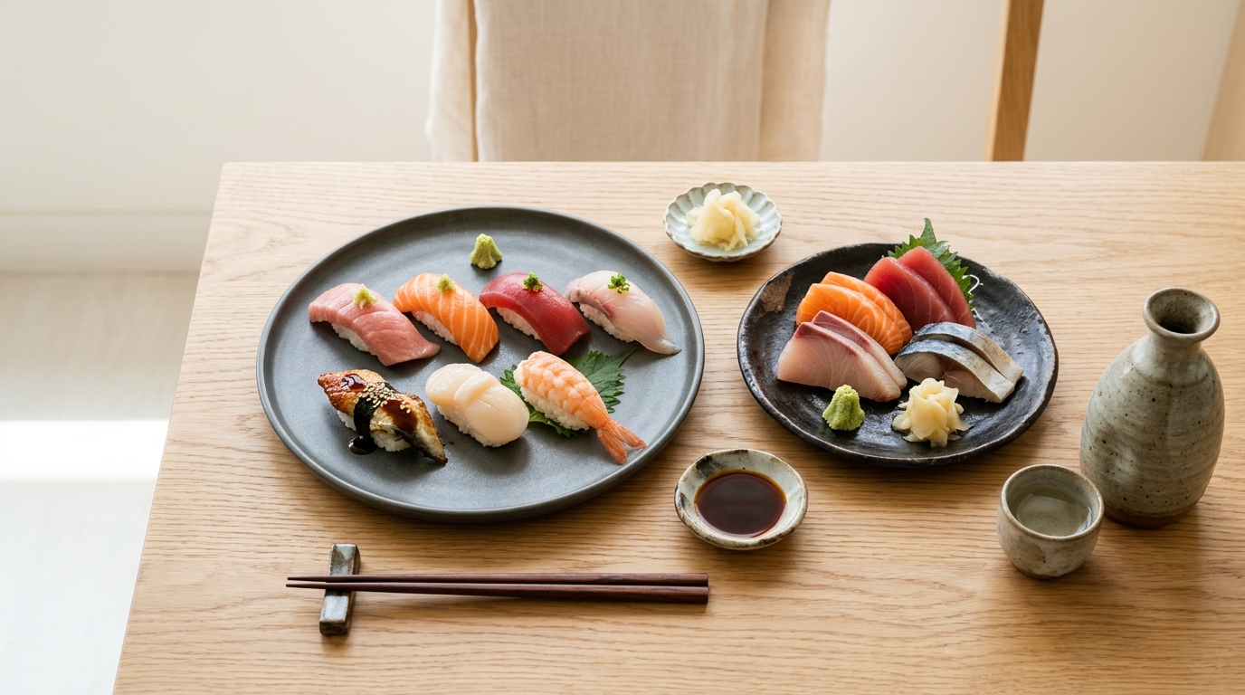 Mesa de sushi e pratos nobres do Sushimar